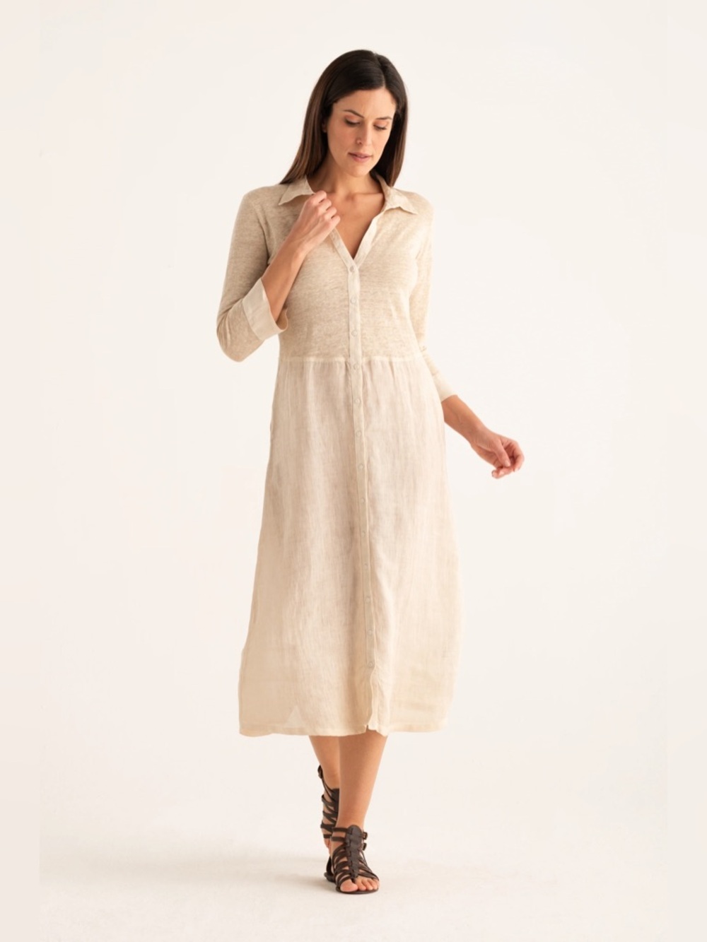 NWT 120% Lino Orange Shirt MIDI Dress Size Large Linen